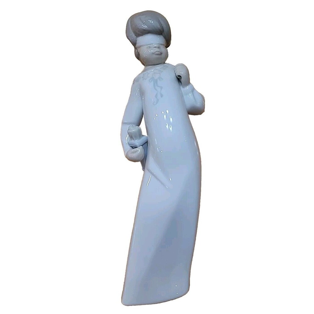 Vintage Lladro Porcelain Figurine Angel Ornament Blindfolded W Candle EUC 9.5in